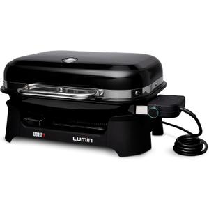 Weber Lumin Portable Electric Grill, Black – High‑Heat Outdoor BBQ Reaching 600°F for Searing, Smoking, Steaming & Warming – Ideal for Samll Spaces & Travel