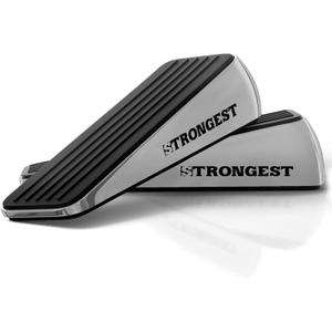 Strongest Home Heavy Duty Door Stopper Wedge (2 Chrome PCs) | Non-Slip Rubber and Metal Door Stop for Heavy Doors | Work on Wood, Tile, Carpet + 2 White Wall Protectors (Black Silver)