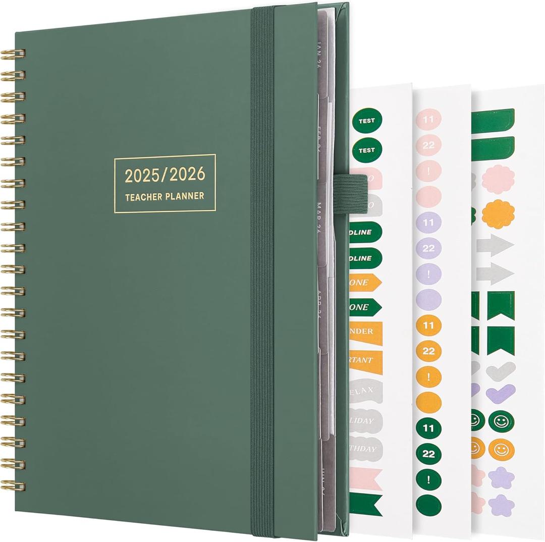 And Per Se Teacher Planner 2025-2026 Academic Year -Teacher Lesson Planner from July 2025 to June 2026, 8.5" x 11", Weekly & Monthly Planning for Teachers with Monthly Tabs, Stickers (Forest Green)