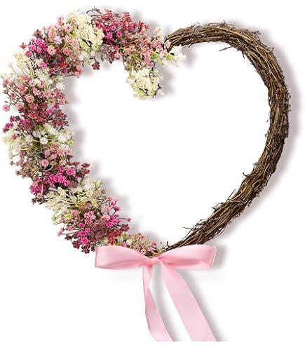 Heart Shaped Flower Wreath, Spring Wreath, Artificial Flower Wreath for Valentine's Day, Photography Props Sweet Love Wreath