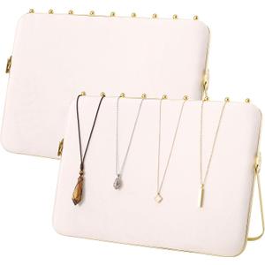 Mornajina 14 x 10 inches Necklace Display Stands for Selling, Double-sided Velvet Necklace Display for Vendors Craft Show Display Stands Chain Jewelry Necklace Organizer Stand Holder (Beige, 2 Packs)