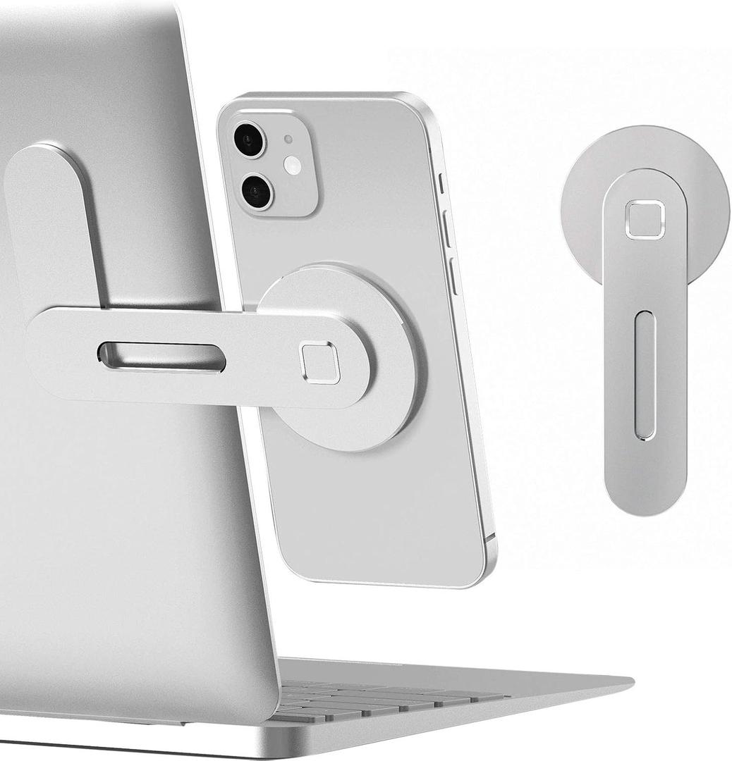 CloudValley Magnetic Phone Holder for Laptop Designed for iPhone 16/15/14/13/12 MagSafe, Adjustable Phone Monitor Side Mount, Slim Portable Foldable Computer Expansion Bracket, Silver (Sliver)