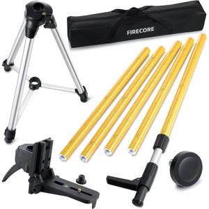 Firecore 12 Ft./3.7M Professional Laser Level Pole with Tripod and 1/4-Inch by 20-Inch Laser Mount for Rotary and Line Lasers, Adjustable Telescoping Laser Pole with 5/8"-11 Threaded Adapter-FLP370C