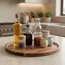 14.1" Round Wooden Serving Tray Large Wood Decor Tray Coffee Table Living Room Kitchen Counter Ottoman Tray Circle Candle Holder Decorative Trays