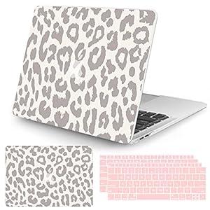Seorsok Compatible with MacBook Air 13 Inch Model A1932 A2179 M1 A2337 Touch ID Release 2020 2019 2018 Plastic Hard Shell Case Protective Cover with 2 Pieces Pink Keyboard Cover Leopard Print  