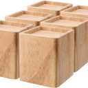 TAICHEUT 6 Pack Wood Bed Risers, 4 Inch Natural Square Dark Wood Furniture Lifters, Heavy Duty Wood Extenders for Beds, Tables, Sofas, Dressers, Bookcases, Create Storage Space