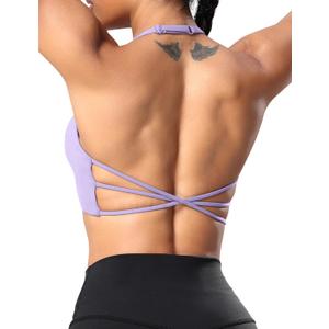 YEOREO Women's Sports Bra Halter Workout Sports Bra Strappy Criss Cross Back Bra Removable Padded Yoga Crop Top (Medium, Light Purple) YEOREO Women's Sports Bra Halter Workout Sports Bra Strappy Criss Cross Back Bra Removable Padded Yoga Crop Top (Medium, Light Purple)