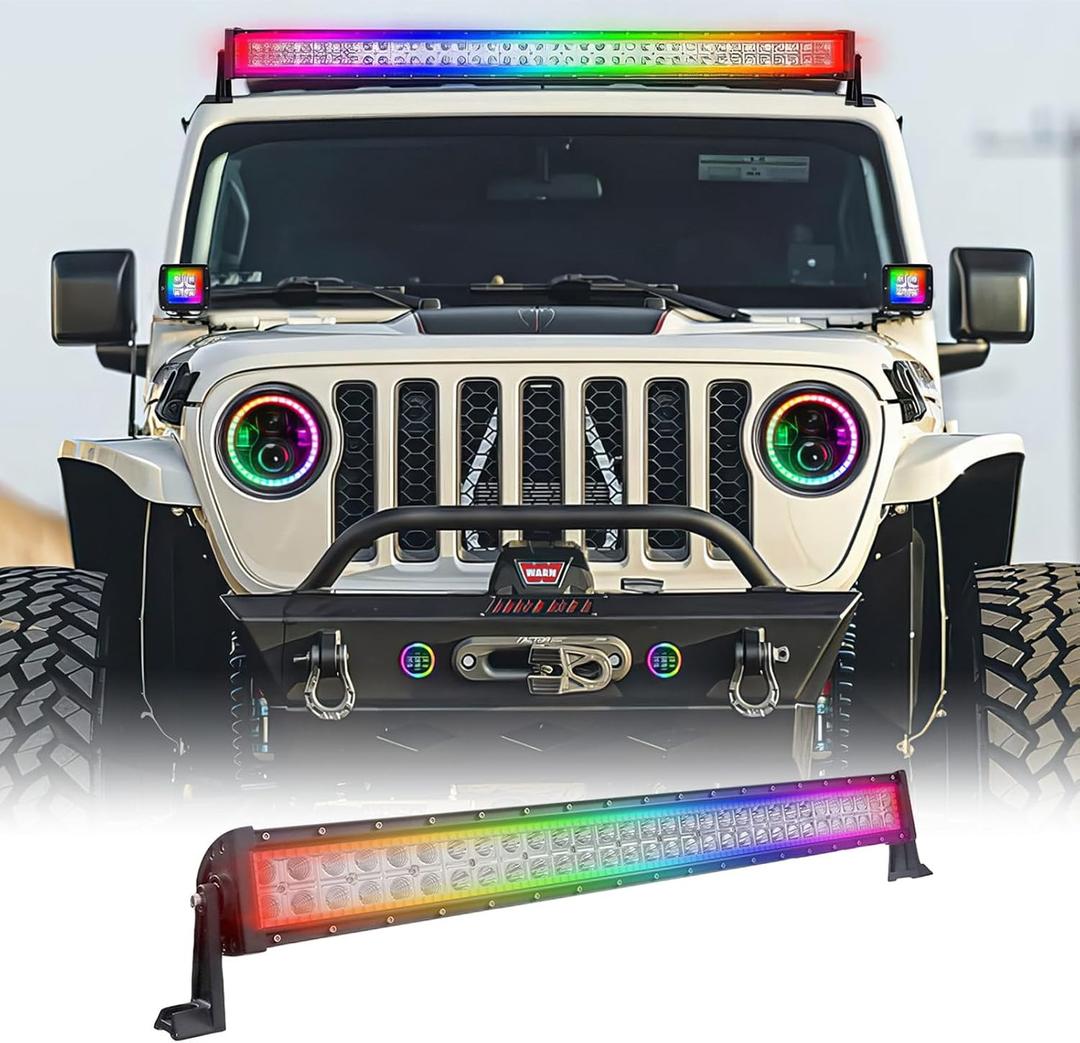 RGB Car Light Bar Offroad Multicolor Offroad Driving Lights for Trucks ATV Golf Cart & Boat with Remote and Wiring Harness (180W)