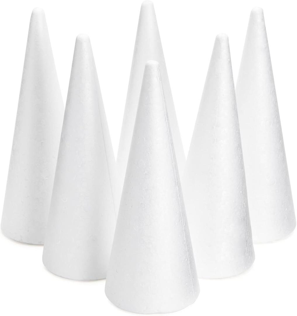 Bright Creations Foam Cones for Crafts - Foam Tree Forms for Flower Arrangements & DIY Art Projects - 3.8 x 9.5 in, White, Pack of 6