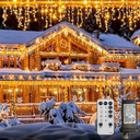 Christmas Icicle Lights Outdoor for, 33ft 400LED, 8 Modes, 75drops Fairy Waterfall Lights Indoor Waterproof, Plug in Led Timer String Lights for Holiday Garden Patio Decorations (Warm Wh