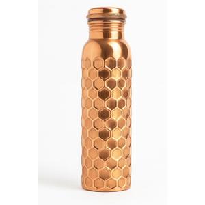 Pure Copper Water Bottle Embossed Honeycomb - 32 oz | Handmade Ayurvedic Copper Vessel for Health & Wellness | Leak-Proof, BPA-Free, Eco-Friendly Gift Bottle