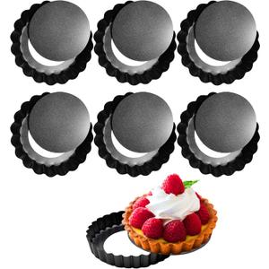 6 Pack Mini Tart Pans 4 Inch with Removable Bottom Round Non-stick Deep Quiche Pan, Heavy Duty Fluted Side for Pies, Egg Tart Molds for Baking, Mousse Cakes, Fruit and Desserts (4 Inch 6pcs)