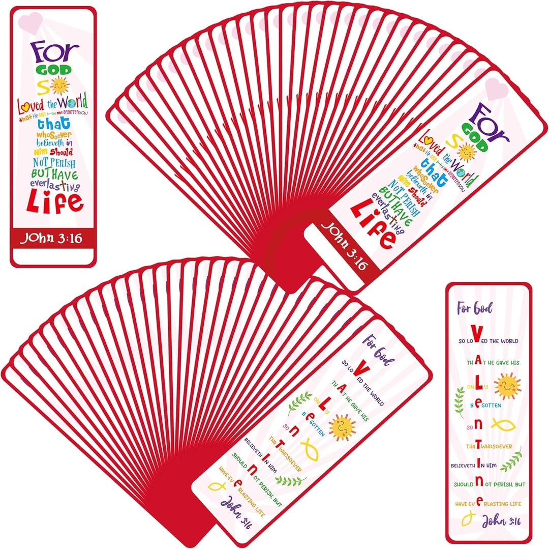 TICIAGA 240PCS Valentine's Day Bible Bookmarks, John 3:16 Religious Christian Church Bookmark Giveaways for Sunday School, Classroom Exchange Gifts for Classmates, Red