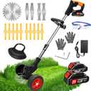 Electric Weed Wacker Cordless Grass Trimmer with 21V 2.0Ah Battery Powered, 3 in 1Stringless Weed Trimmer Brush Cutter Edger with Wheels, Adjustable Lightweight Weed Cutter for Lawn, Garden, Yard Care