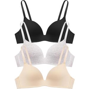 Eleplus 3 Pieces Lightly Lined Wireless Bras for Women Comfy Plunge T Shirt Bra Pack 34/75B