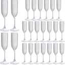 Plastic Champagne Flutes Champagne Glasses Unbreakable Wedding Toasting Glasses Reusable Diamond Wine Glasses Crystal Clear Party Wine Cups Vintage Drinking Glasses 5.5 OZ for Wedding (24, Crystal)