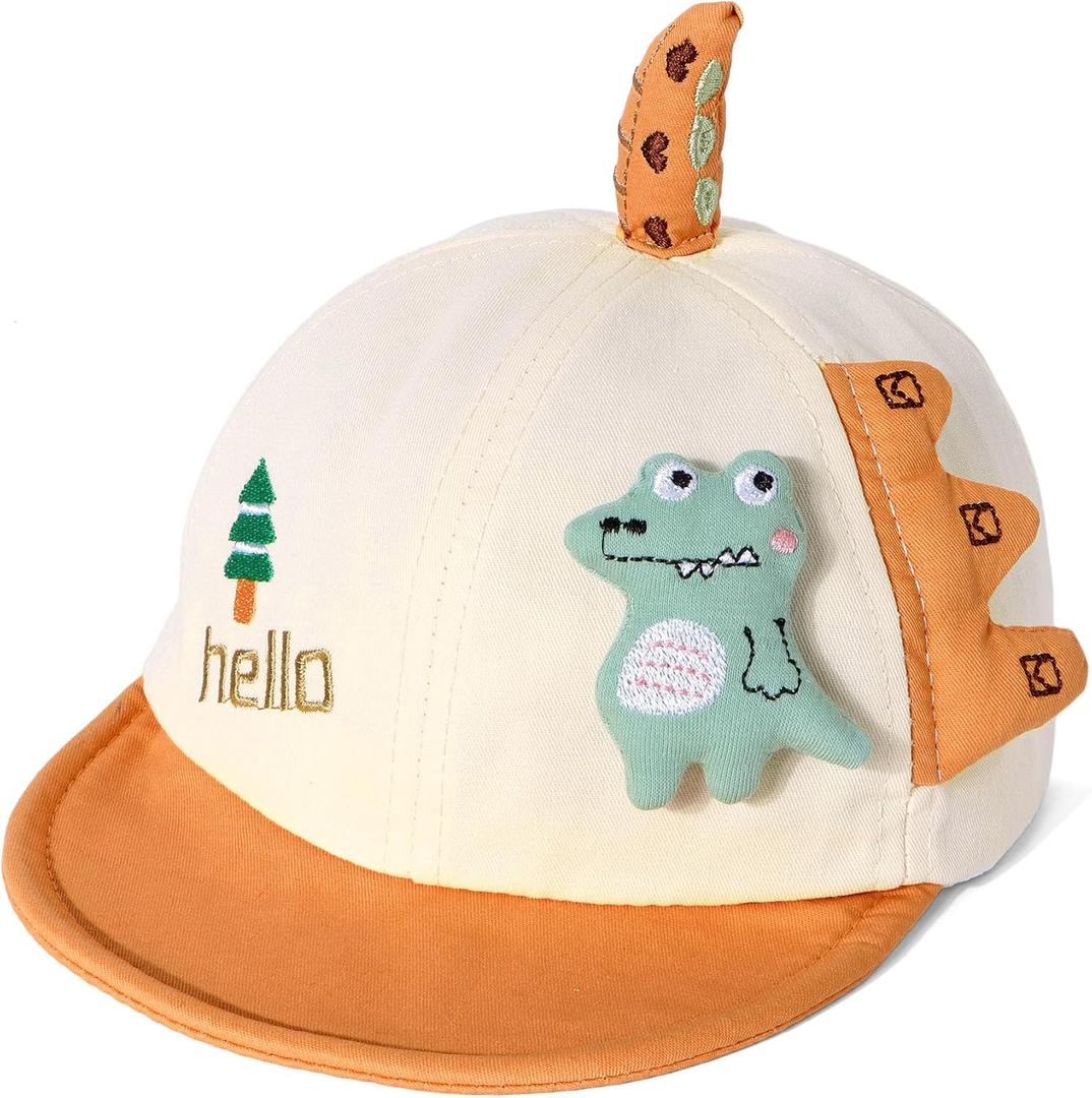 Kids' Baseball Cap - Short Brim Sun Hat Soft Breathable Cute Dinosaur Print Adjustable Summer Outdoor Hat for 0-3 Years
