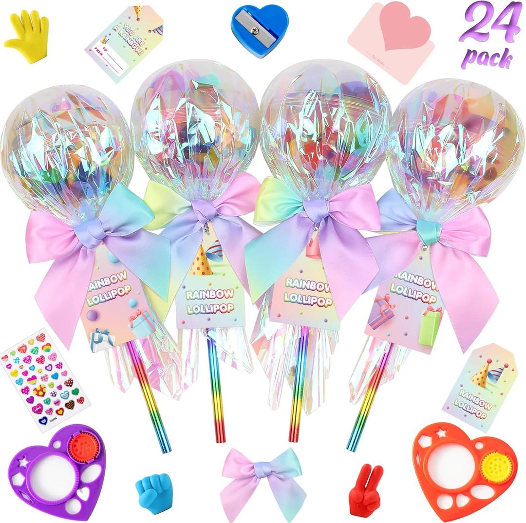 24 Pack Giant Rainbow Stationery Set Party Favors & Goodie Bags for Kids, Return Gifts for Birthday Party, Classroom Rewards Prizes & Gifts Exchange for Students, Back to School Stationery Gift.