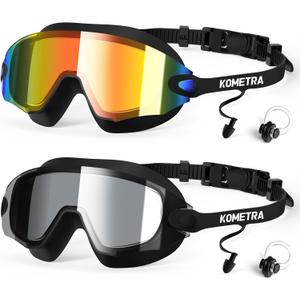 2 x 2 Pack Adult Swim Goggles, Frameless Anti-Fog UV Protection Swimming Goggles, Clear Vision Pool Goggles for Men Women