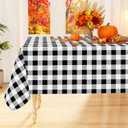 Smiry Rectangle Table Cloth, Waterproof Vinyl Tablecloths with Flannel Backing, Wipeable Buffalo Plaid Table Cover for Dining, Indoor and Outdoor (Black & White, 60"x84")