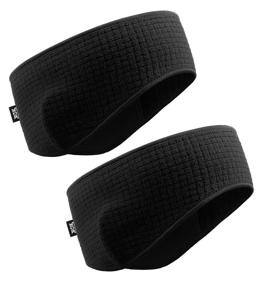 SUNMECI Lightweight Soft Fleece Headband - Breathable Ear Muffs for Men Women in Winter Running Cycling Ski Comfortable Warm for Clod Weather Sports (2PCS Black+Black)