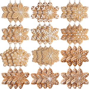 Soaoo 36 Pcs 7.9 Inch Gingerbread Snowflake Christmas Outdoor Decorations Large Hanging Christmas Ornaments Double Sided Xmas Plastic Decor for Xmas Tree Office Home Yard Porch Holiday