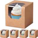 Kraft Cupcake Boxes Individual 60 Pcs with Inserts, Cocoa Bomb Packaing Single Brown Cupcake Containers Paper 3.5" Holders for Cookies, Pastries,Wedding Baby Shower Birthday Graduation (Auto-Folding Kraft)