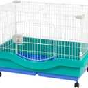 IRIS USA Large Portable Wire Rabbit Cage with Top Access and Two Tray Division, Easy Access Secure Lock and Easy to Clean Movable House for Small Sized Animals Rabbit Guinea Pigs Rat Hamster, Green
