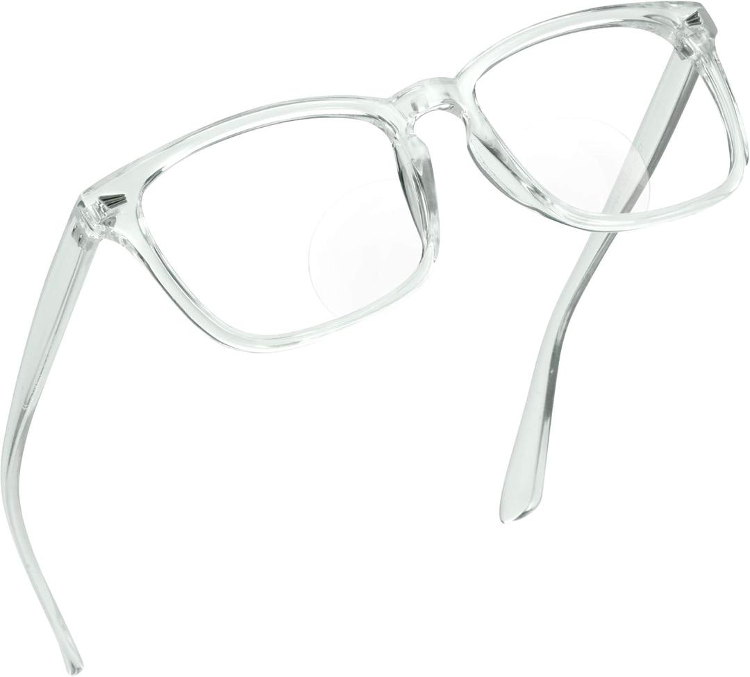 LifeArt Bifocal Reading Glasses with Round Lenses, Blue Light Blocking Glasses for Women Men, Anti Glare, Reduce Eyestrain (Clear, 1.50 Magnification)