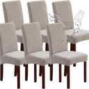 Genina Waterproof Chair Covers for Dining Room 6 Pack, Stretch Jacquard Dining Chair Cover Removable Washable Chair Protectors Cover for Kitchen, Home (Leaves-Warm Gray, 6 PCS)