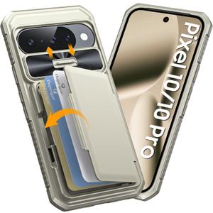 oupeigar for Google Pixel 10 Pro Case with Card Holder & RFID Blocking & Sliding Camera Cover & Kickstand Non-Slip Full-Body Shockproof Wallet Phone Case for Pixel 10 Pro (Titanium Glod)