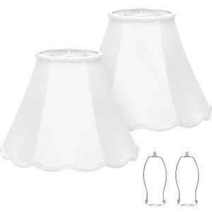 Scalloped Lamp Shades Set of 2, White Lamp Shade with Petal Edge Braid, 6.1"Top x 13"Bottom x 9.6"High, Bell Lamp Shades for Table Lamps Floor Lamps, Spider, Harp Holders Included, Easy Assembly