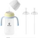 Piifur Sippy Cups for Toddlers 1-3 No Spill with 2 Straw Replacement Sets Water Bottle with Handle 10 Ounce Blue