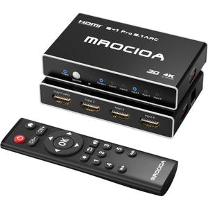 5 Port HDMI 2.1 Switch 8K 4K 120hz/HDCP2.3/MF Remote/iOS App/ARC, Auto Switch on off/eARC/Allm/Vrr/CEC/HDR10+/Dolby Vision. 5 in 1out 60hz Splitter Switcher selector hub Adapter for Multi Port