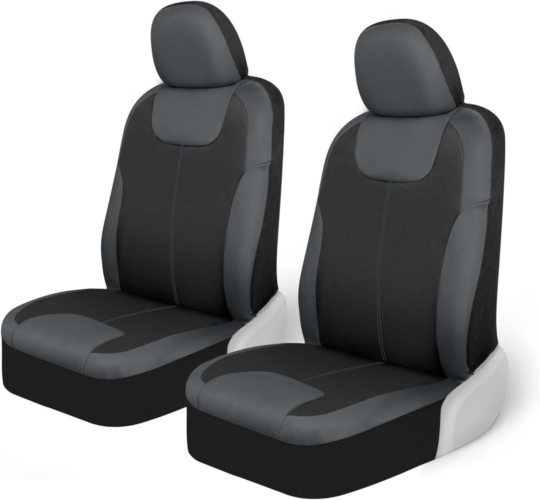 Motor Trend Gray Waterproof Seat Covers for Front Seats Premium Neoprene, Car Seat Protectors with Removable Headrest, Interior Covers for Auto Truck Van SUV