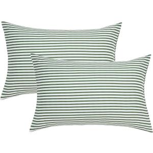 JELLYMONI 100% Natural Cotton Striped Standard Pillowcases Set, 2 Pack White and Green Stripes Pattern Printed Pillow Covers with Envelope Closure(Pillows are not Included) (0901) JELLYMONI 100% Natural Cotton Striped Standard Pillowcases Set, 2 Pack White and Green Stripes Pattern Printed Pillow Covers with Envelope Closure(Pillows are not Included) (0901)