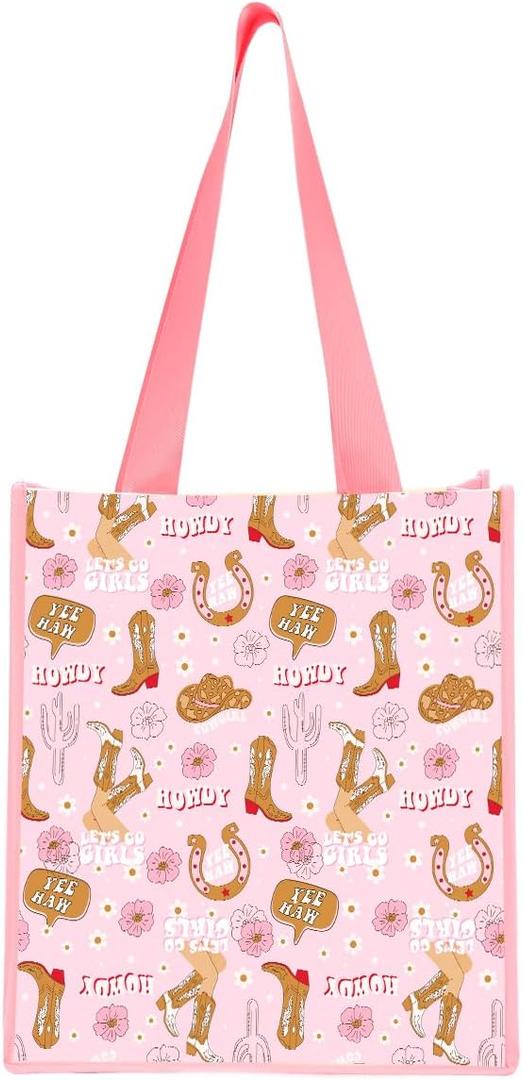 NGLIV Western Bag Western Gifts Decor Stuff Gifts for Women Cowgirl Pink ToteBag Beach Bag Canvas Grocery Bags Reusable Shopping Bags for Grandma Sister Coworkers Wife Cowgirl Birthday