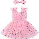 IMEKIS Baby Girl Birthday Outfit Pink Heart Strawberry Tulle Dress Romper Toddler Cake Smash Photo Shoot Size 12 -18 M