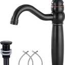 GGStudy 360 Swivel Single Handle One Hole Oil Rubbed Bronze Bathroom Vessel Sink Faucet Matching Pop Up Drain Without Overflow