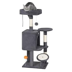 FourFurPets Cat Tree, 39.4-Inch Cat Tower for Indoor Cats, Small Cat Tower with Scratching Post, Multi-Level Cat Condo with Widened Perch for Kittens, Spacious Cave, Dark Gray