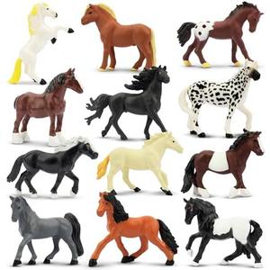 Toymany 11PCS 2-3" Tiny Horse Figurines Toy Set, Plastic Pony Small Foal Figures, Easter Eggs Birthday Gift Cupcake Horse Cake Topper for Kids Toddlers