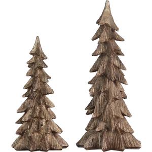 MEETYAMOR Christmas Decorations Indoor, Set of 2 Golden Resin Christmas Trees for Table Decor, Farmhouse Rustic Xmas Decorations Figurines for Home, Kitchen, Mantle, Shelf