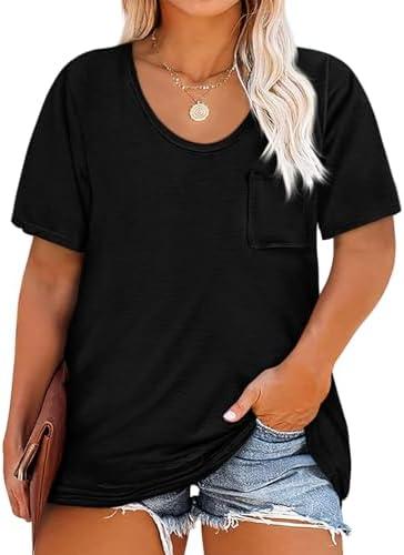 Womens Plus Size Tunic T Shirts Short Sleeve Round Neck Soft Loose Shirts Summer Casual Tops with Pocket XXXL