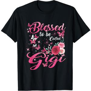 Blessed to Be Called Gigi Cute Floral Mothers Day T-Shirt Black 2XL