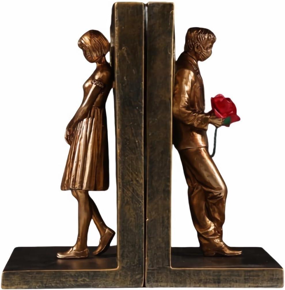 Elegant Artistic Book Ends for Heavy Books |Book Ends for Shelves |Bookend Creative Book Stands with Sculptural Details | Ideal for Living Room, Bedroom, Office & Hotel Decor | Set of 2 (Golden)