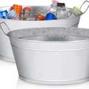 Large 6-Gallon Galvanized Tin Beverage Tub, 20x14x10 inches (Pack of 2)
