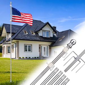 Ground Flag Poles for Outside House - 1" Tangle Free Flag Pole Kit with 5 Prong - 8.5ft Yard Flag Stand for Outdoor,Wind Resistant & Rustproof for Garden - Silver