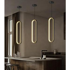 Modern Ring Chandelier LED Dimmable Ceiling Light for Living Room Kitchen Island Staircaes Black (20in x 7.9in x 70in) 1 Piece 