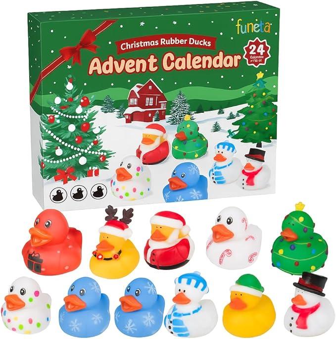 Advent Calendar 2024 Christmas Rubber Ducks - 24 Days Christmas Countdown Calendar Gifts for Kids Girls Boys Holiday Fun Duck Bath Toy for Toddler Baby 4 5 6 7 Year Old Xmas Surprise Gift Idea
