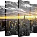 Biuteawal - 5 Panel Wall Art Man Fishing Painting Artwork Peaceful Lake Scenery Canvas Print Sunset Nature Picture for Home Living Room Bathroom Wall Decor